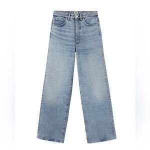 TOTEME ORGANIC COTTON HIGH WAISTED CROPPED FLARE LEG JEANS LUXURY Worn Blue 25